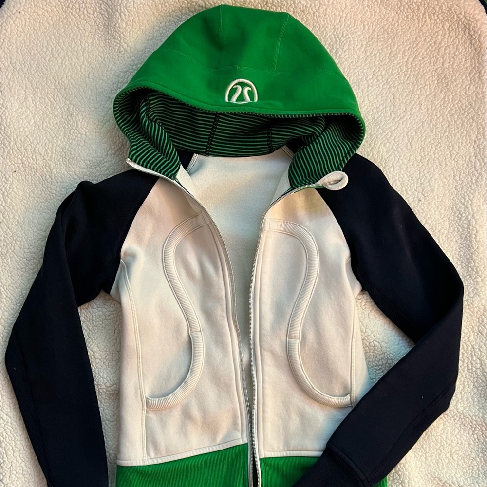 lululemon athletica Green & Ivory Scuba Hoodie Jacket